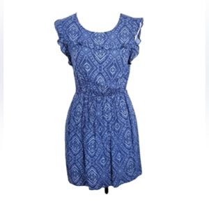 Forever 21 blue ruffle short sleeve milkmaid dress sundress women's size Small
